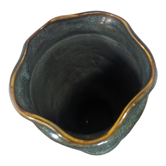 Vtg Sears, Roebuck and Co. Whole Home Tone & Texture Ceramic Vase Teal Gold NOS - Picture 5 of 7